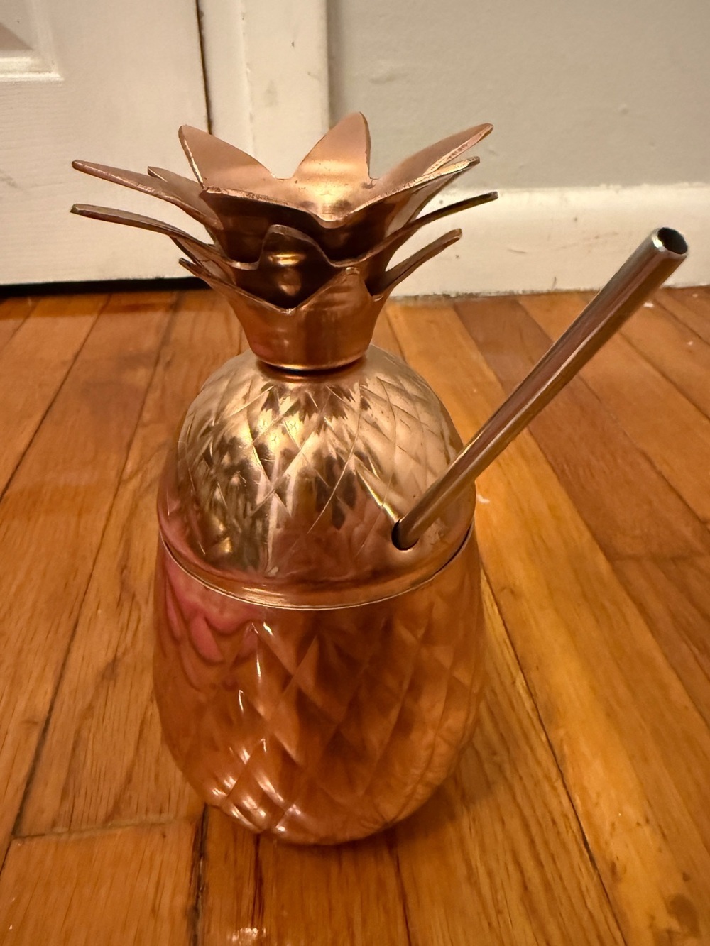 Pier 1 Rose Gold Pineapple Cocktail Server with Metal Straw